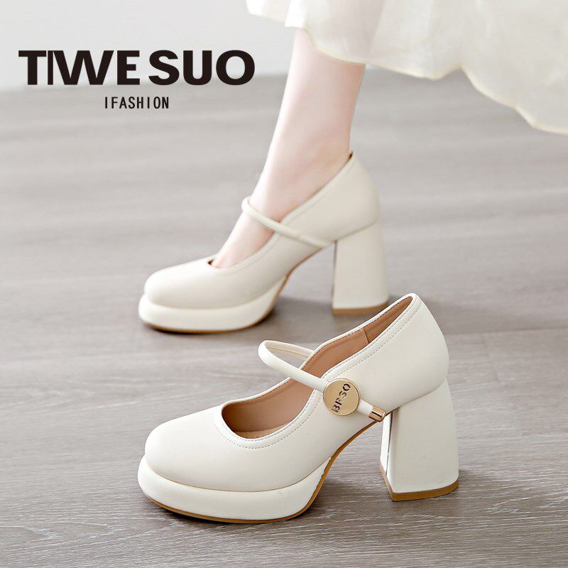 白色玛丽珍高跟鞋女2025春季新款气质单鞋法O式粗跟圆头小皮鞋大