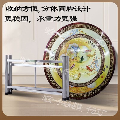 不锈钢圆桌带彩图转盘圆餐桌饭桌饭台商用酒席大圆台折叠桌子免装