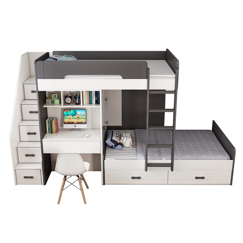 儿童床上下床双层床多功能衣柜床小户型子母床错位型高低床带书桌