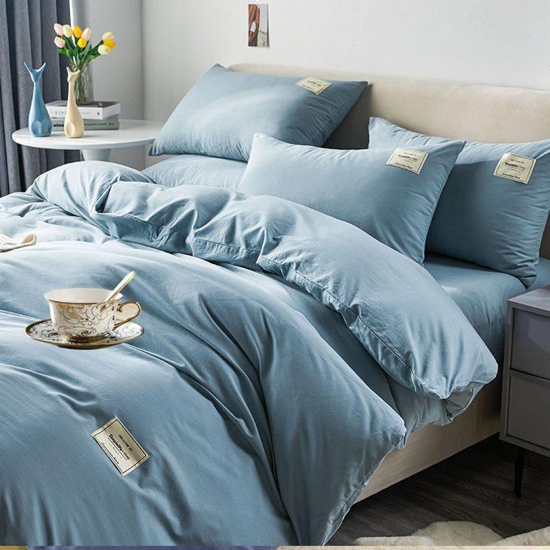 速发四件套红色纯色被套单件水洗棉被罩亲肤学生宿舍床上三件套单