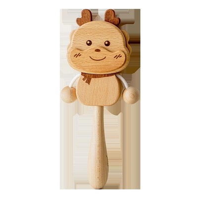 木艺爸爸小龙拨浪鼓婴儿礼物新生儿摇铃益智玩具0-1岁木质可啃1