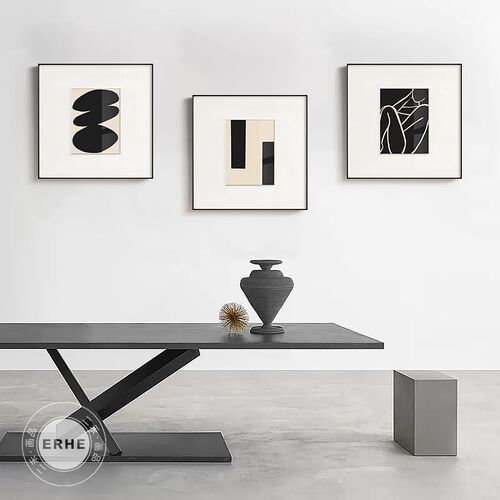 依靠 现代简约抽象线条装饰画客厅黑白极简挂画样板房高级感壁画