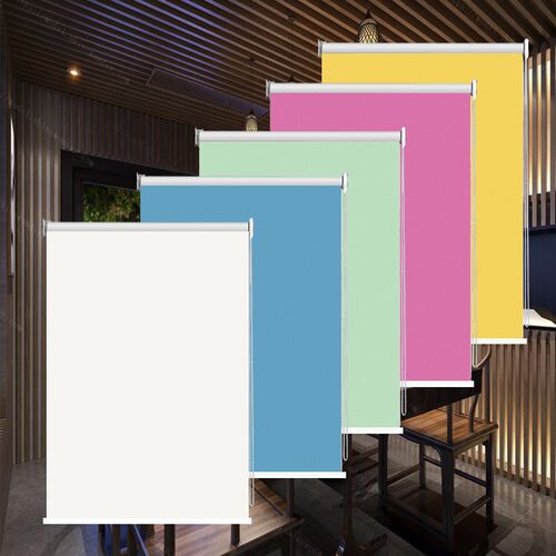 纯色卷帘窗帘遮光办o公室卧室客厅卫生间浴室防水免打孔手拉升降