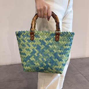 2025新款莫奈花园法式仿藤编织包C包菜篮子手提包手工竹编包饭盒