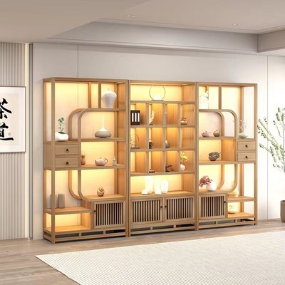 博古架新中式实木茶叶茶室货架现代简约置物架多宝阁陈列柜