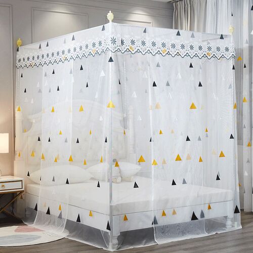 新款宫廷落地蚊帐家用绣花1.5米1.8mI床三开门公主风支架加密加厚