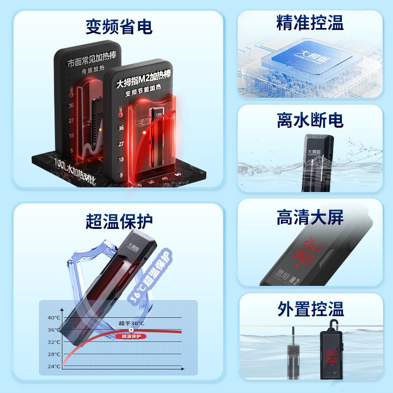大拇指鱼缸加热棒自动恒温变频龟缸小型加热器海缸加温加热棒