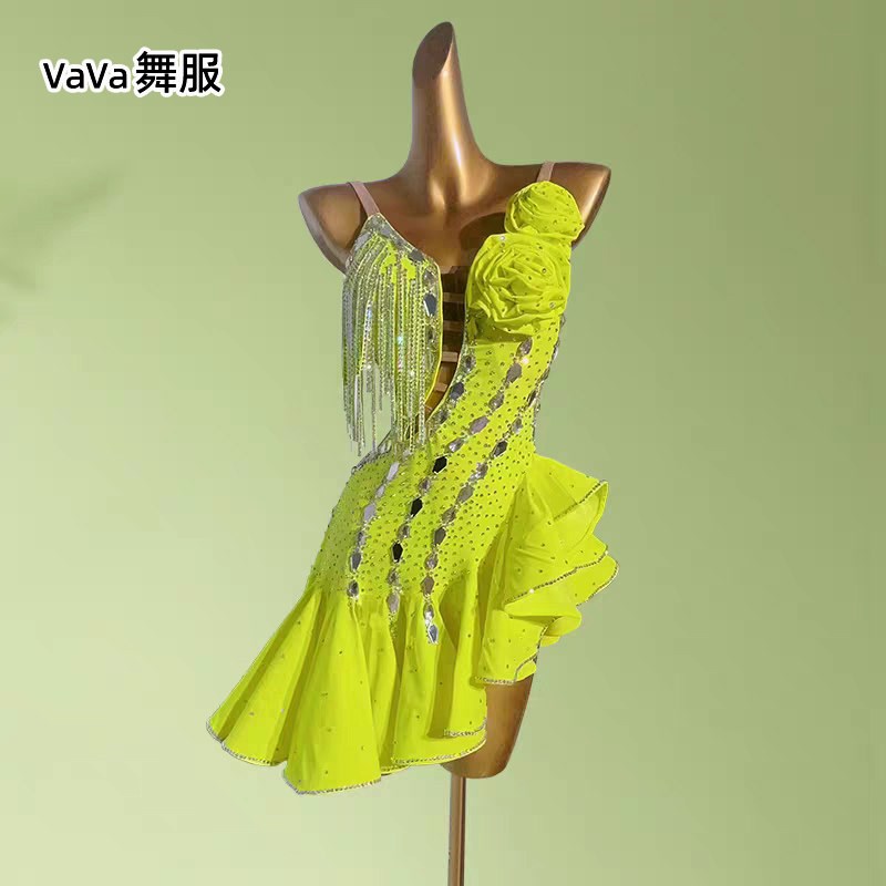 vava拉丁舞花服少儿比赛v服专业钻服成人表演服高级版黑吃精英组