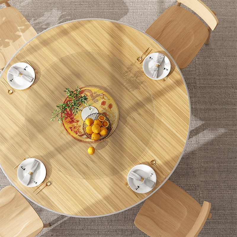 实木大圆桌小户型可折叠餐桌家用吃饭桌子面板带转盘10人15人饭桌