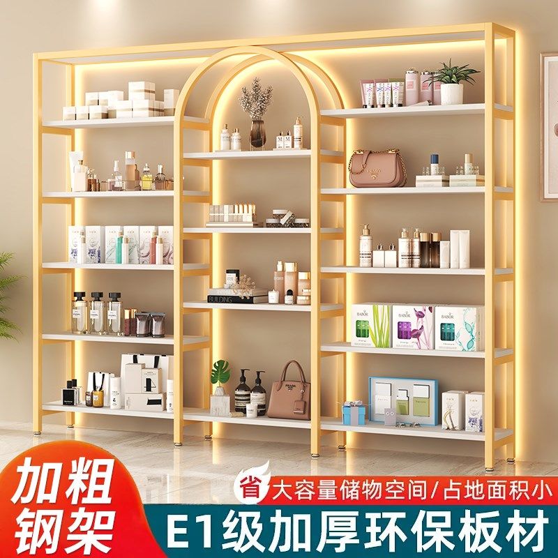 化妆品展示柜美容院货架美甲店展示架带灯多层置R物鞋架商用陈列