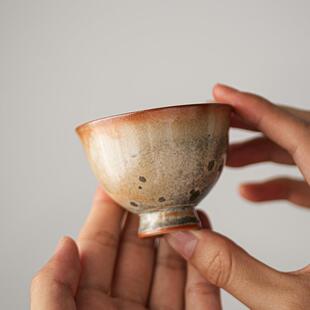 陶瓷品茗杯单茶杯功夫茶具主人杯 心器志野柴烧茶杯窑变家用中式