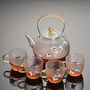 玻璃锤纹茶壶带内胆茶水分离高硼硅泡茶壶耐高温梅花煮茶壶家用
