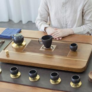 干泡台日式 实木茶盘家用现代轻奢简约茶海小型储水式 茶台带排水