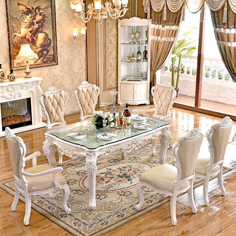 欧式方桌 美式实木餐桌椅组合家用小户型长方形桌子饭桌白色方桌