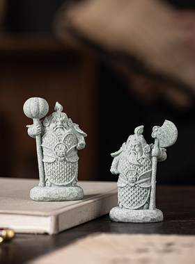 新中式护宅门神哼哈二将青砂石摆件客厅玄关书房鱼缸造景家居装饰