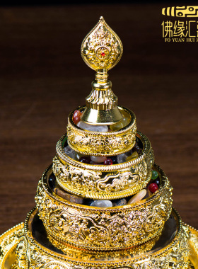 藏村八吉祥曼扎盘室内桌面装饰用品鎏金曼达盘曼茶罗盘