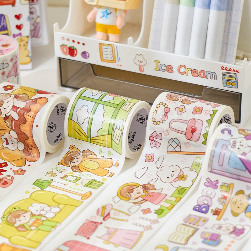 女孩特油手账帐和纸胶带颜游每木囡囡可爱整卷带离型肉球美食日常