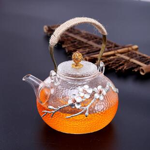 家用煮茶器 加厚耐高温全玻璃烧水壶锤纹提梁壶电陶炉加热茶壶套装