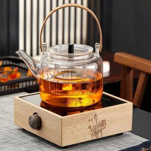 茶炉烧水泡茶家用耐高温 提梁玻璃蒸茶壶煮茶器锤纹茶壶电陶炉套装