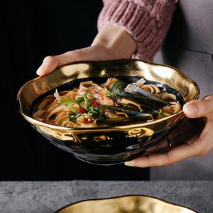 拉面碗大碗汤碗饭碗沙拉碗 北欧创意金边陶瓷碗面碗家用大号个性