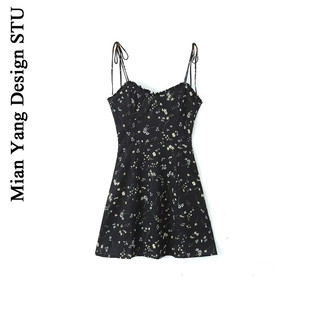 棉洋法式 碎花木耳边度假吊带连衣裙 小仙女绑带细肩带吊带短裙修身