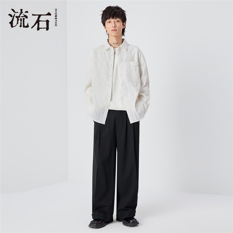 RS流石男装高端宽松提花长袖衬衫2025年春季新款男士高级时尚衬衣