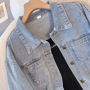 浅蓝色牛仔外套女春秋2025新款 休闲百搭复古港风夹克上衣 宽松短款