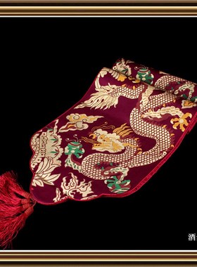 中式古典桌旗 云头边云锦大龙整块黄色 皇室家装饰品龙纹床旗布艺