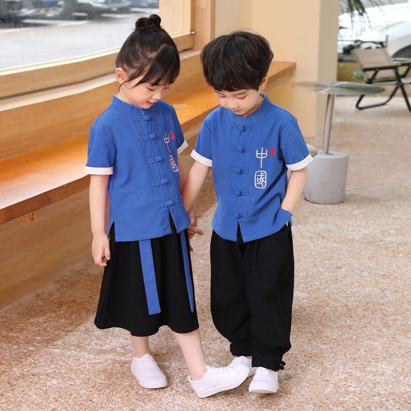 六一儿童演出服幼儿园国学表演服男童汉服女童红色合唱服武术服夏