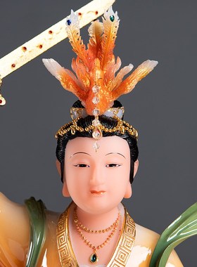 汉白玉九天玄女神像家用供奉九天圣母娘娘踏凤九天圣母像桌面摆件