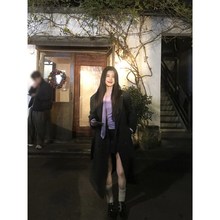 Joeyoo李乔优 银河繁星 紫色斜肩长袖飘带T恤秋冬内搭打底衫上衣