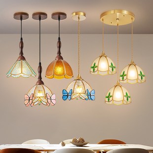 新款 彩色复古卧室床头小吊灯 轻奢创意单头餐厅吧台阳台灯中古风格