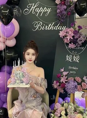 网红生日装饰场景布置成人礼女孩十八岁高级感气球背景墙kt板女生
