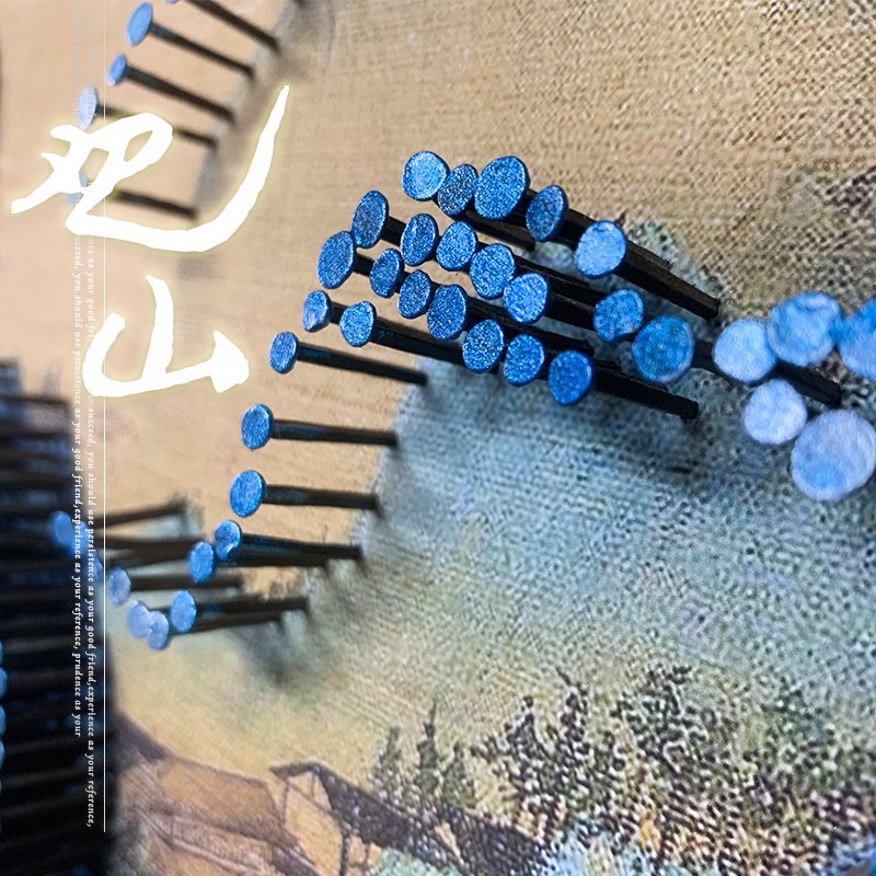 新中式禅意装饰画软装样板房玄关圆形钉子画酒店别墅沙发背景挂画图片