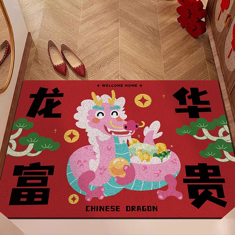 粉色龙年入户门丝圈门垫大门口防滑脚垫门垫进门家用玄关地毯垫子
