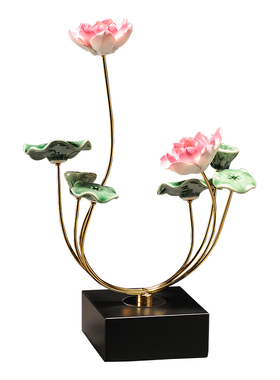 新中式禅意荷花莲花国风摆件茶室客厅软装饰品雅致清新高端送礼物