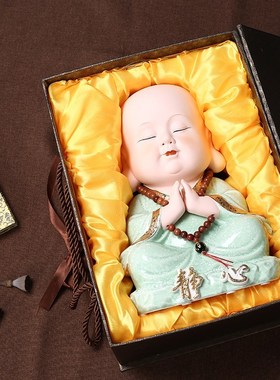 创意中式陶瓷摆件可爱小沙弥家居客厅书房桌面饰品茶室