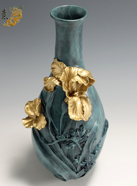 真古意 黄铜蕙兰花瓶摆件家居乾燥花插花花瓶客厅办公室玄关装饰