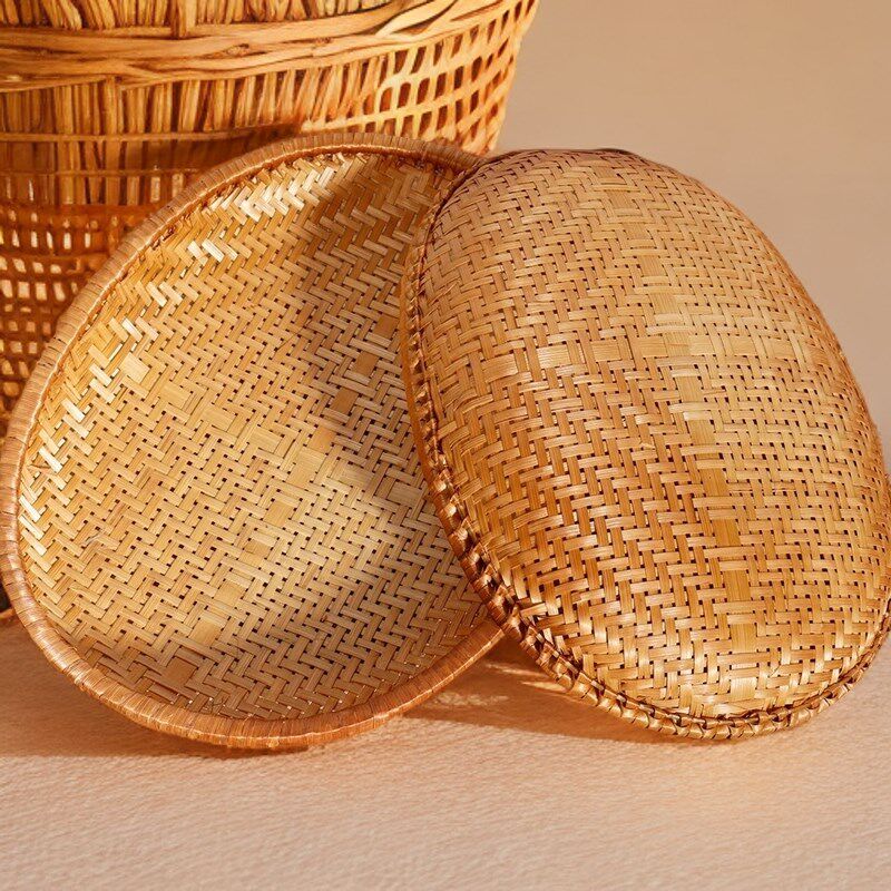 竹编制品簸箕手工农家用晾晒托盘水果茶点竹篮竹盘叠着椭圆形果盘