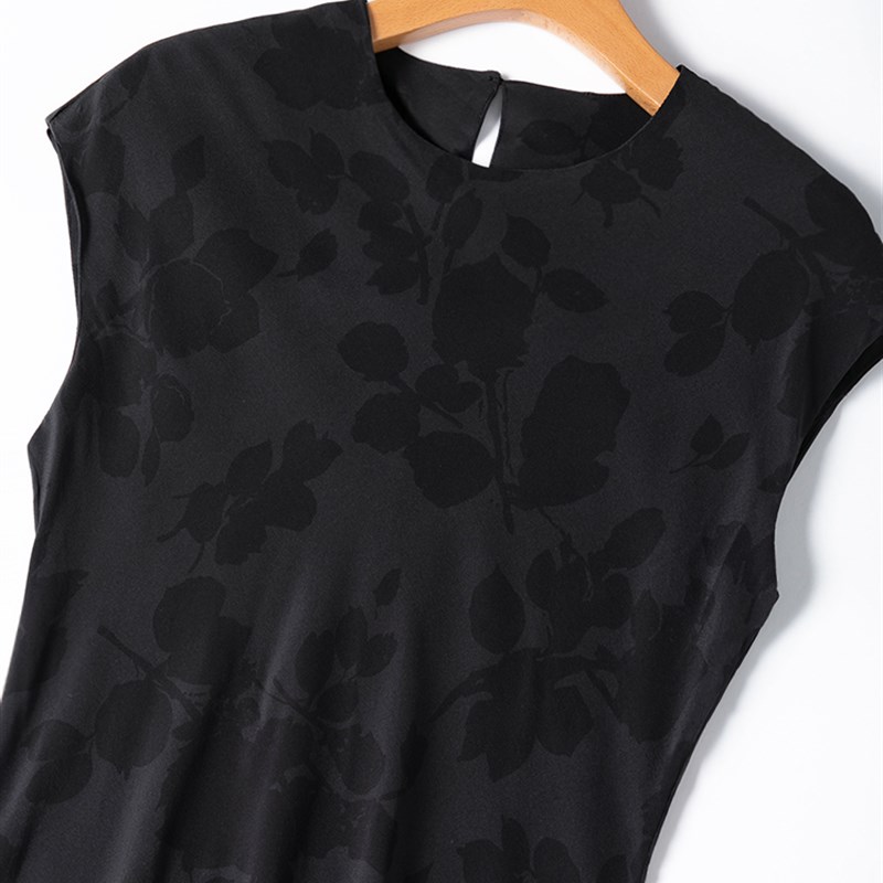 婀娜人鱼裙!显瘦斜裁!1.3米裙长!真丝圆领宽肩鱼尾连衣裙长裙