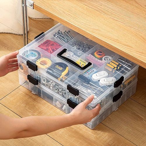 工具零件盒多格手提分格透明螺丝配件收纳箱电子元件积木塑料盒子