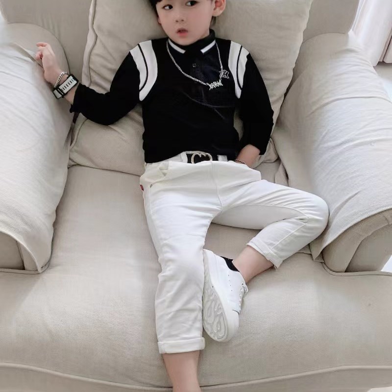 童装男童长袖t恤镂空绣花中大儿童polo衫洋气春秋小学生休闲上衣