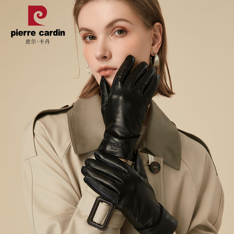 皮尔卡丹正品冬季真皮手套女2025新款山羊皮户外骑行防寒保暖手套