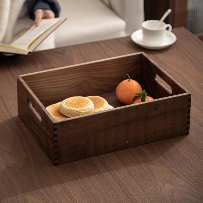 桌面纳托盘轻奢家用大小号加厚盘手托黑茶盘胡桃实把木收纳盘榫收