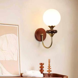 法式复古壁灯卧室床头灯实木胡桃木色书房过道客厅背景墙中古壁灯