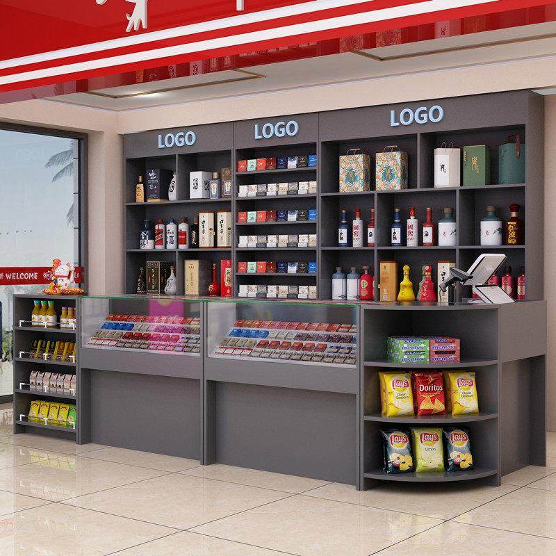 烟酒展示柜超市收银柜台酒柜货架烟柜背柜实木柜台展柜灰色,商业/办公家具,烟酒柜,淘宝优惠券,粉丝福利购,淘宝优惠卷