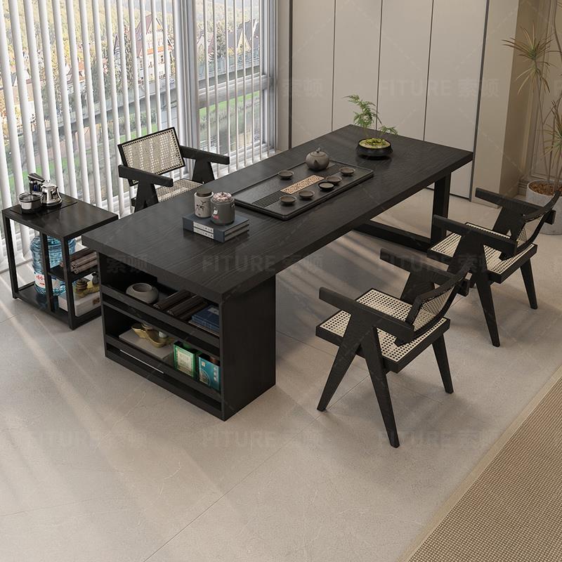 实木小户型阳台泡茶桌家用客厅办公室泡茶台原木茶盘一体大板茶桌