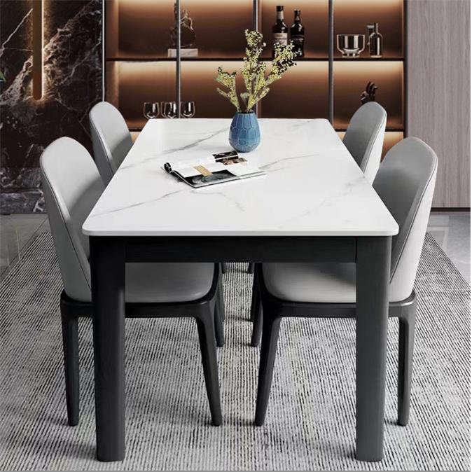 意式岩板餐桌椅子组合现代长方形饭仿实木简约小户型家用吃饭西餐