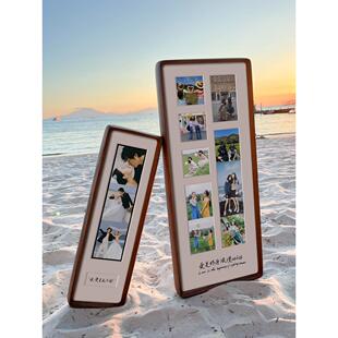 长条9宫格相框结婚纱照片打印3连框定制情侣结婚多图实木相框送礼