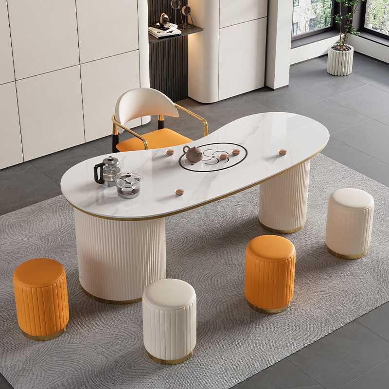 岩板轻奢茶桌椅组合茶台小户型阳台圆茶几客厅家用一体茶台烧水壶